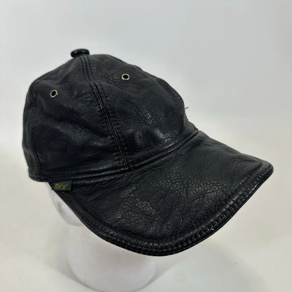 Bick‎ Leather baseball hat black fitted size small 6-7/8 vintage USA